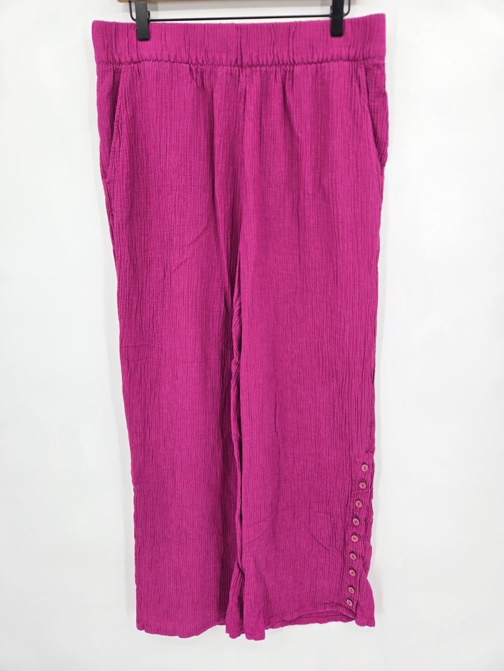Soft Surroundings Oceo Crinkle Gauze Wide Leg Pull On Pants Fuschia Size L